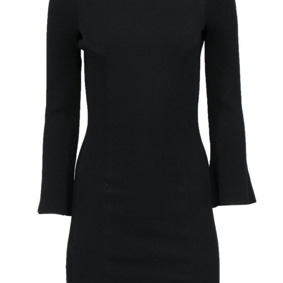 Derek Lam - Black Bell Sleeve Dress W/ Ribbed Knit Accents - Picture 3 of 8